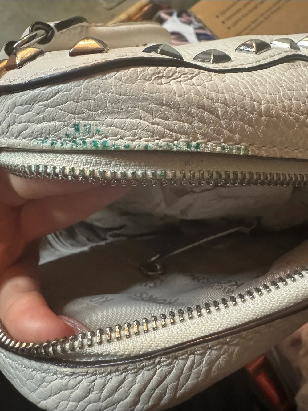 Michael Kors White Pebbled Leather Stud-Trim Satchel